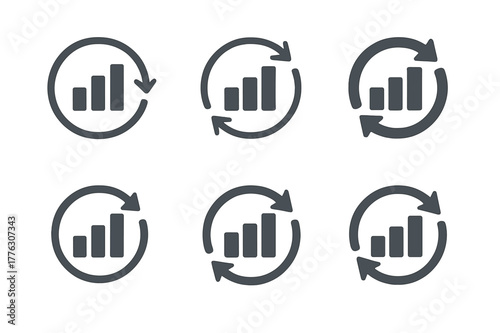 Retail Trend Logos. Retail trend graph. Set Logo of Retail trend graph: Inventory turnover cycle. Icon set. harmonious logo variations of the same emblematic