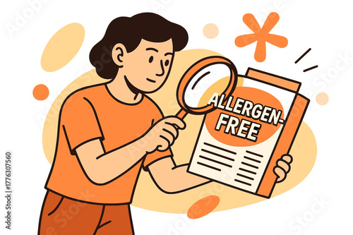 Reading Food Labels. Reading Labels. A person studies a food label under soft light; magnifying glass