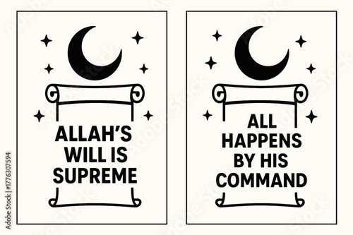 Divine Decree Banners. Divine Decree. Two vertical A6 banners with safe margins, centered composition, no elements touching edges, flat vector design, black