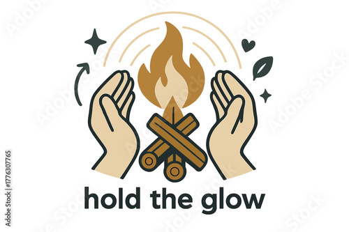 Firelight Vigil Scene. Keeper of the Hearth ? Firelight Vigil. Hands cup the flame as logs settle into a neat triangle; gentle halo lines echo outward. Caption