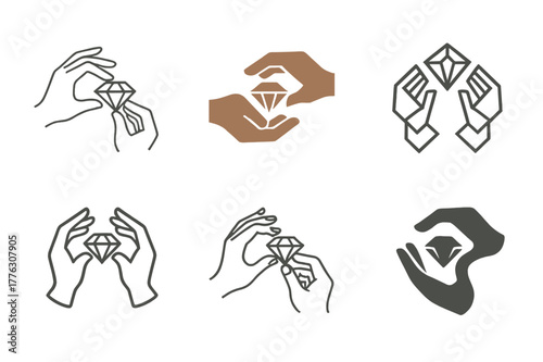 Artisan Logo Variations. Artisan craftsmanship. Set Logo of Artisan craftsmanship: jeweler?s hands shaping gem. harmonious logo variations of the