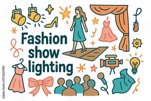 Doodle Fashion Show. Fashion show lighting. Hand-drawn doodle illustration of fashion show lighting.