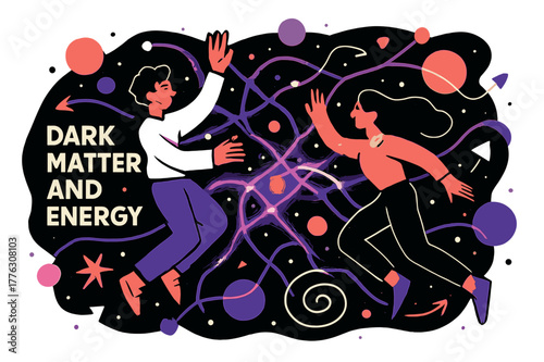 Cosmic Energy Web. Dark matter and energy. Glowing cosmic web of abstract particles and energy fields,