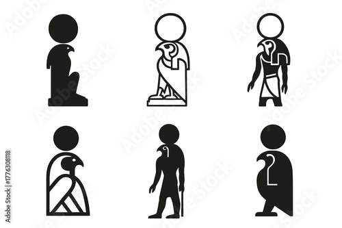 Ancient Deity Logos. Ancient gods and goddesses in a mystical landscape. Set Logo of Ancient gods and goddesses in a mystical landscape: Ra sun disk. Icon set.