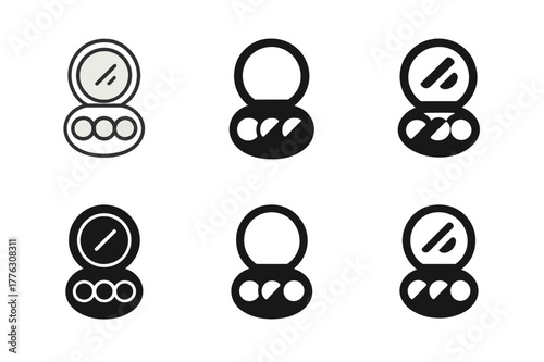 Cosmetic Trio Icons. Blush, highlighter, and bronzer trio. Set Logo of Blush, highlighter, and bronzer trio: three-pan round compact with mirror. Icon set.