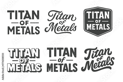 Titan Lettering Variations. Titan of Metals. Set lettering. harmonious lettering variations of the same emblematic concept (Abstract geometric letterforms,