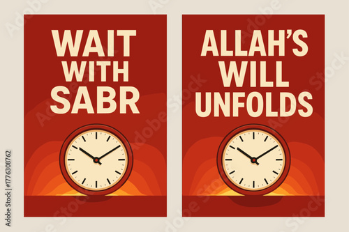 Patience and Faith Banners. Patience & Faith. Two vertical A6 banners with safe margins, centered composition, no elements touching edges, modern, red and