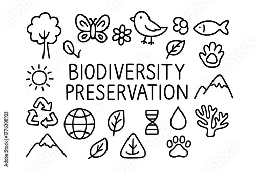Biodiversity Preservation Doodle. Biodiversity Preservation. Hand-drawn doodle illustration of Biodiversity