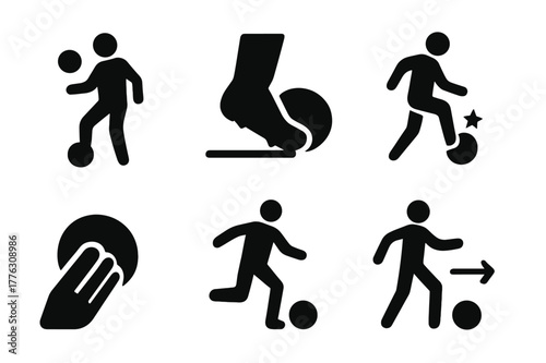 Ball Control Icons. Ball control. Filled icon set of ball control: juggling icon, foot trap, close control,