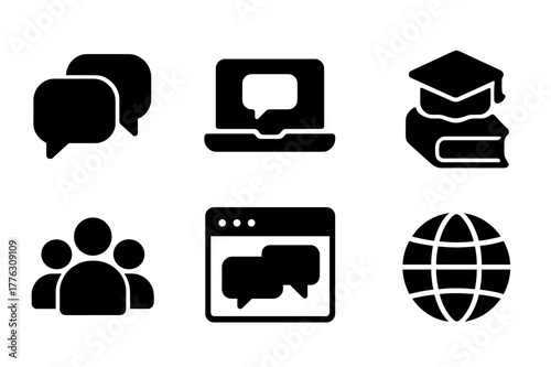 Academic Forum Icons. Academic discussion forums. Filled icon set of academic discussion forums: speech