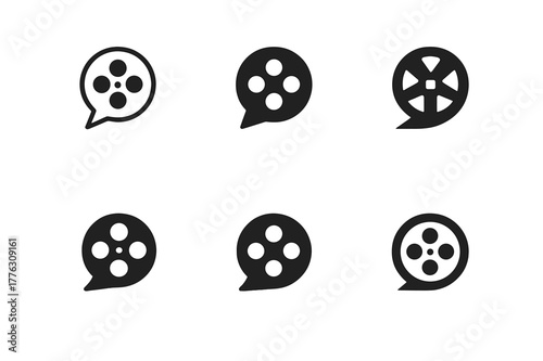 Logo Design Variations. Content series branding. Set Logo of content series branding: film reel merging with speech bubble. Icon set. harmonious logo