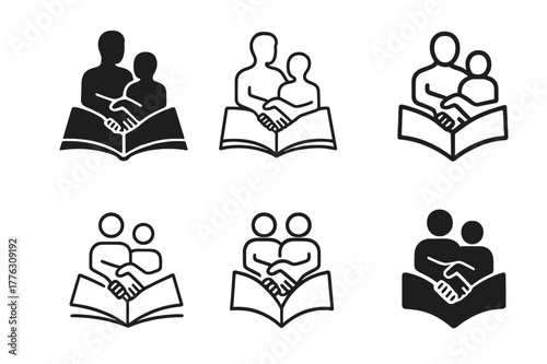 Mentorship Emblem Variations. A mentor guiding a student in career choices and personal development. Set Logo of A mentor guiding a student in career choices