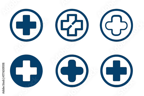 Medical Cross Logos. Medical cross symbol. Set Logo of Medical cross symbol: negative space cross within circular medallion. Icon set. harmonious