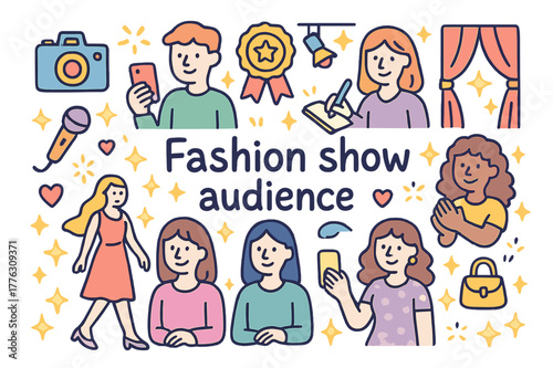Fashion Show Illustration. Fashion show audience. Hand-drawn doodle illustration of fashion show audience.