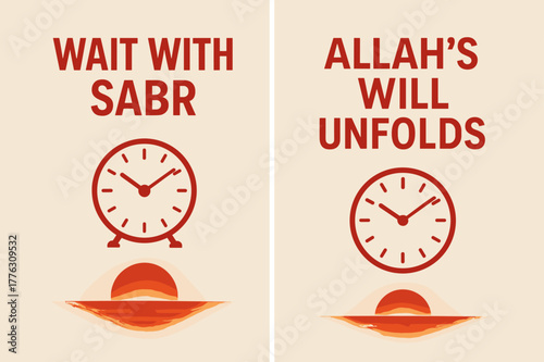 Patience and Faith Banners. Patience & Faith. Two vertical A6 banners with safe margins, centered composition, no elements touching edges, modern, red and