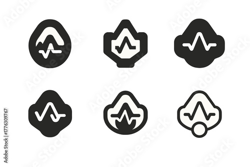 VO2 Max Logo Variations. VO2 max testing. Set Logo of VO2 max testing: breathing mask with oxygen graph. harmonious logo variations of the same emblematic