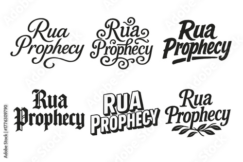 Creative Lettering Grid. Rua Prophecy. Set lettering. harmonious lettering variations of the same emblematic concept, each with different artistic