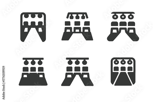 Diverse Runway Logos. Runway shows. Set Logo of Runway shows: front row seats and lights. Icon set. harmonious logo variations of the same emblematic concept,