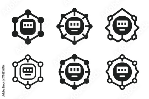 Renewable Energy Icons. renewable energy grids. Set Logo of renewable energy grids: smart meter with network nodes. Icon set. harmonious logo variations of the