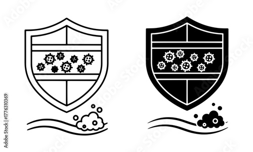 Germ Shield Icons. A shield with germs being blocked Vector