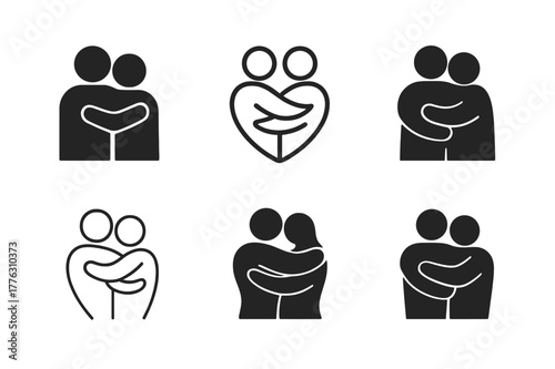 Hug Logo Variations. Nurturing relationships and emotional connections. Set Logo of nurturing relationships and emotional connections: hug silhouette. Icon