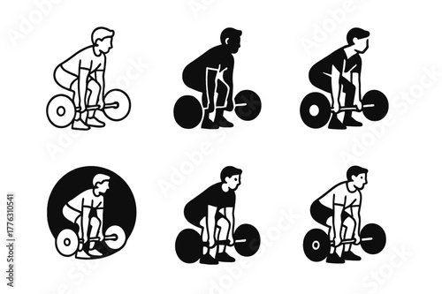 Fitness Form Illustration. Fitness coach demonstrating proper form for exercises like deadlifts. Set Logo of fitness coach demonstrating proper form for