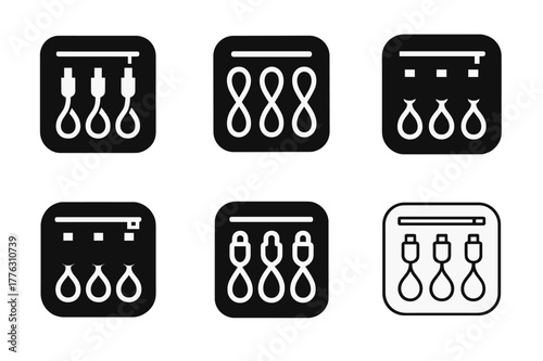 Harmonious Travel Logos. Travel cable kit. Set Logo of Travel cable kit: zip pouch with neatly wound leads. harmonious logo variations of the same emblematic