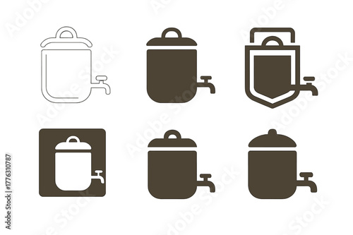 Brew Icon Variations. Home-brewed beer making and bottle design. Set Logo of home-brewed beer making and bottle design: brew kettle. Icon set. harmonious logo