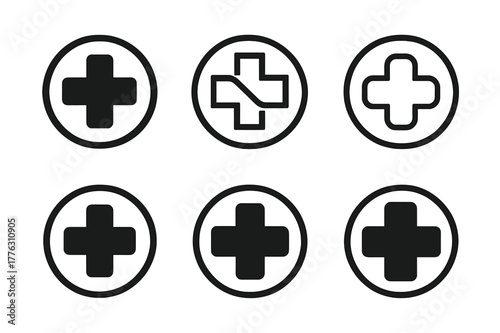 Medical Cross Logos. Medical cross symbol. Set Logo of Medical cross symbol: negative space cross within circular medallion. Icon set. harmonious