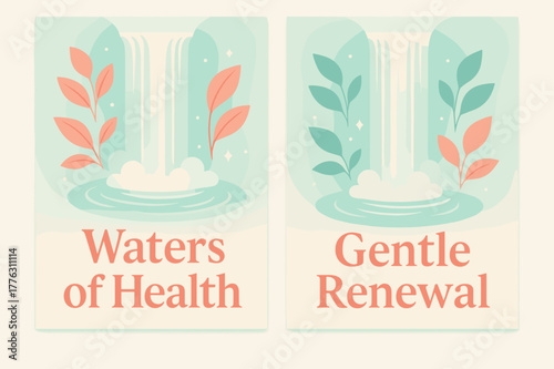 Healing Spring Banners. Healing Spring. Two vertical A6 banners with safe margins, centered composition, no elements touching edges, pastel, turquoise and