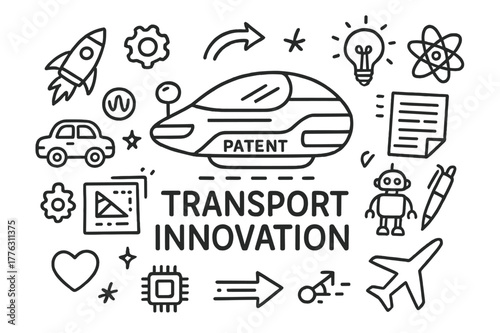 Future Transport Doodle. Transportation inventions. Hand-drawn doodle illustration of transportation