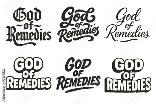 God of Remedies. God of Remedies. Set lettering. harmonious lettering variations of the same emblematic concept (Gothic-inspired decorative type,