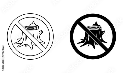 Deforestation Tree Stump Prohibition Icons. Fight against deforestation Vector