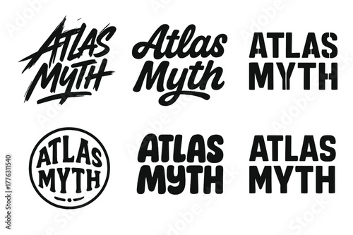 Atlas Lettering Grid. Atlas Myth. Set lettering. harmonious lettering variations of the same emblematic concept, each with different artistic interpretation