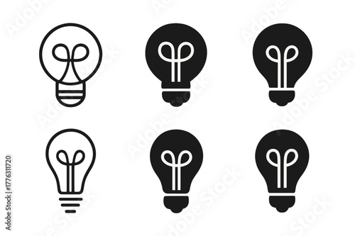 Vanity Bulb Icons. Vanity light bulb. Icon set. Set Logo of vanity light bulb: single bulb with elegant filament. harmonious logo variations of the same