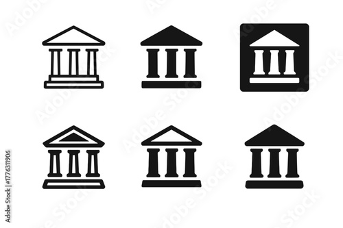 Heritage Museum Logos. Heritage museums. Set Logo of Heritage museums: historic museum facade. Icon set. harmonious logo variations of the same emblematic