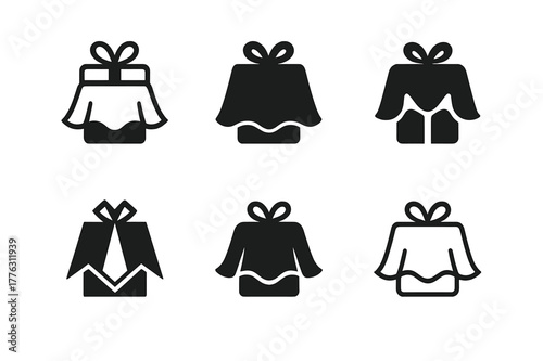 Birthday Surprise Logos. Birthday surprises. Set Logo of Birthday surprises: hidden present under tablecloth. Icon set. harmonious logo variations of the same