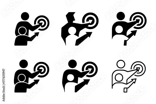 Mentorship Icons Grid. A mentor guiding a student in career choices and personal development. Set Logo of A mentor guiding a student in career choices and