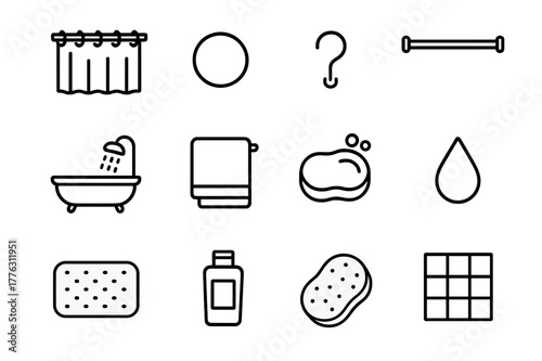 Home Shower Icon Set. Daily grind. Two vertical A6 banners with safe margins, centered composition, no elements touching edges, minimal, lavender and cream,