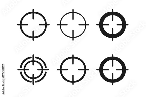 Esports Training Logos. Esports training. Icon set. Set Logo of esports training: precision crosshair target. harmonious logo variations of the same emblematic