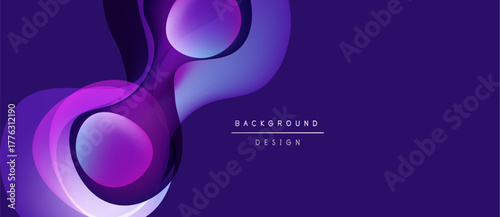 Abstract purple design features flowing shapes, gradients. Modern background ideal for presentations, digital art. Smooth curves create dynamic visual effect.