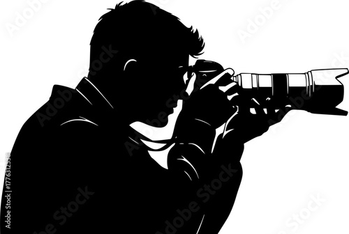 Photographer taking photo with camera silhouette vector illustration
