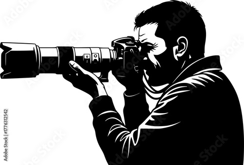 Photographer taking photo with camera silhouette vector illustration
