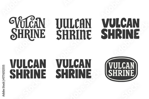 Vulcan Emblematic Lettering Grid. Vulcan Shrine. Set lettering. harmonious lettering variations of the same emblematic concept, each with different artistic
