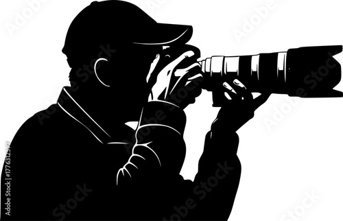 Photographer taking photo with camera silhouette vector illustration
