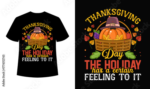 Thanksgiving day pumpkin harvest basket autumn leaves shirt design