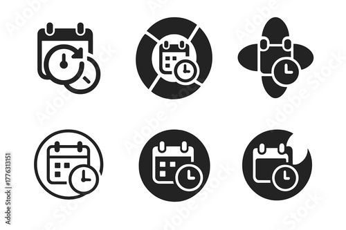 Productivity Planning Logos. Planning a productive day with specific time slots for tasks. Set Logo of Planning a productive day with specific time slots for