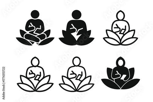 Mindful Journaling Logos. A person journaling their thoughts and reflections for personal growth. Set Logo of A person journaling their thoughts and