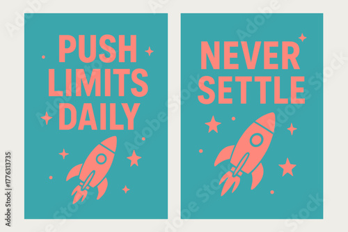 Push Limits Banners. Push limits daily. Two vertical A6 banners with safe margins, centered composition, no elements touching edges, modern, turquoise and