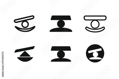 Balance Logo Variations. balance. Set Logo of balance: Balance board rocker. Icon set. harmonious logo variations of the same emblematic concept, each with